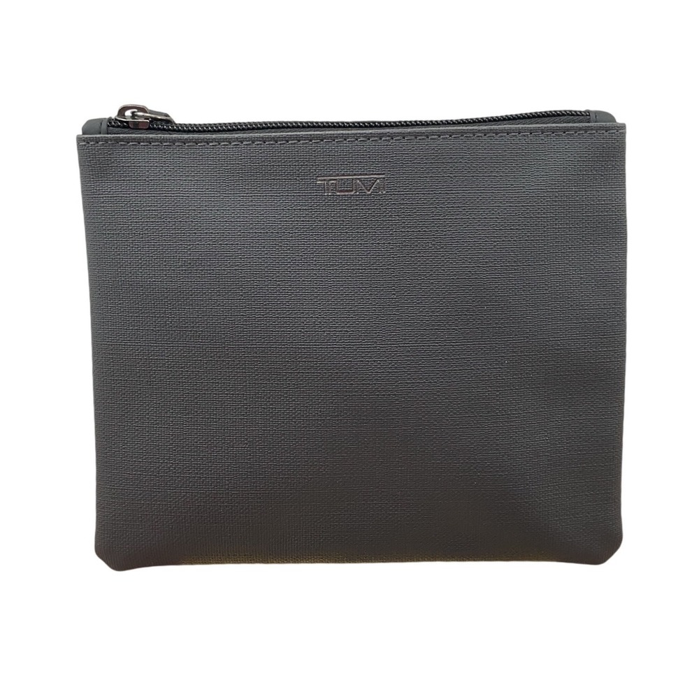 TUMI for Delta Charcoal Grey Textured Zip Travel Amenity Pouch Bag Organizer
